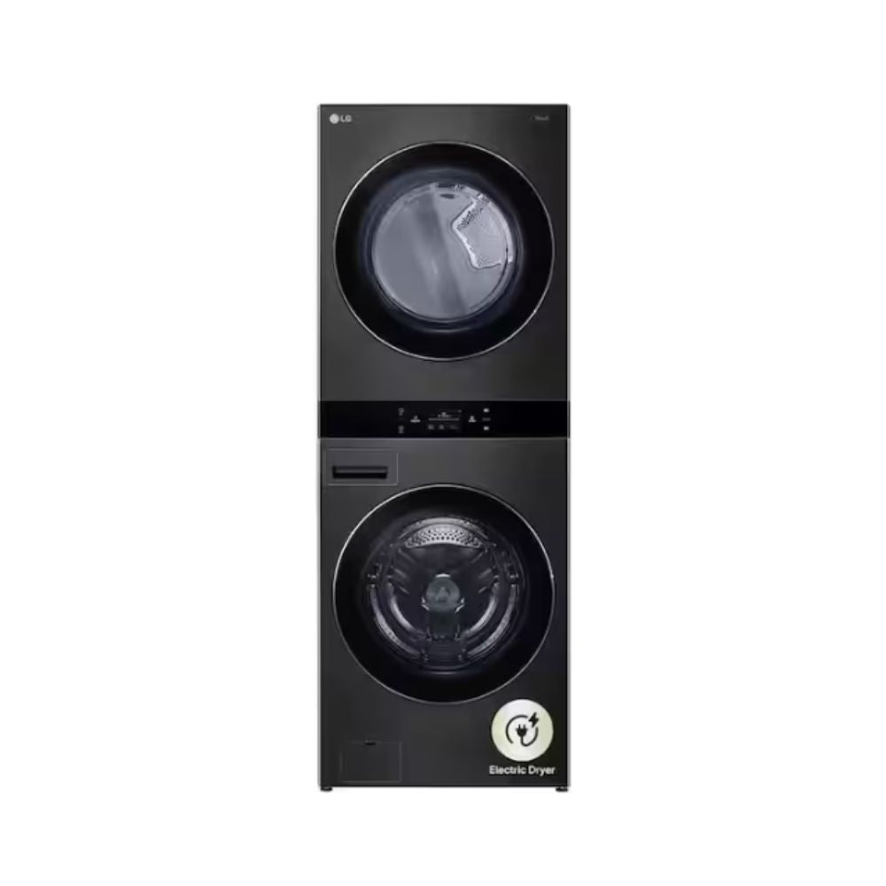 LG WashTower Stacked SMART Laundry Center 5.0 Cu.Ft. Front Load Washer & 7.4 Cu.Ft. Electric Dryer in Black Steel w/ Steam