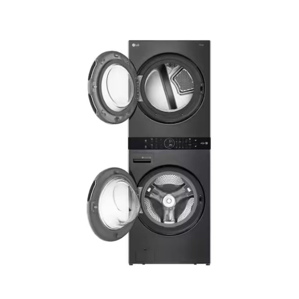 LG WashTower Stacked SMART Laundry Center 5.0 Cu.Ft. Front Load Washer & 7.4 Cu.Ft. Electric Dryer in Black Steel w/ Steam