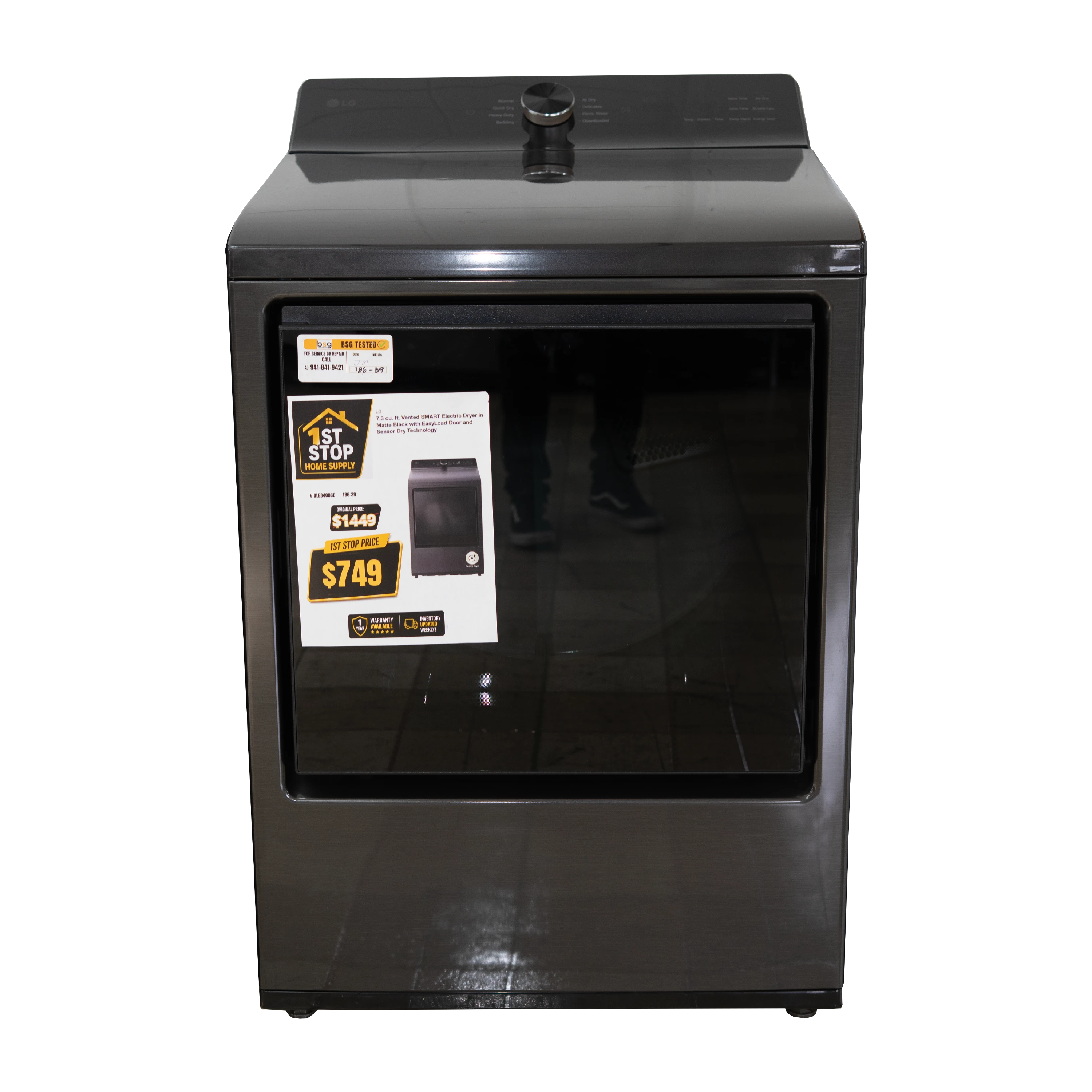 7.3 cu. ft. Ultra Large Capacity Rear Control Electric Dryer with LG EasyLoad™ Door and AI Sensing
