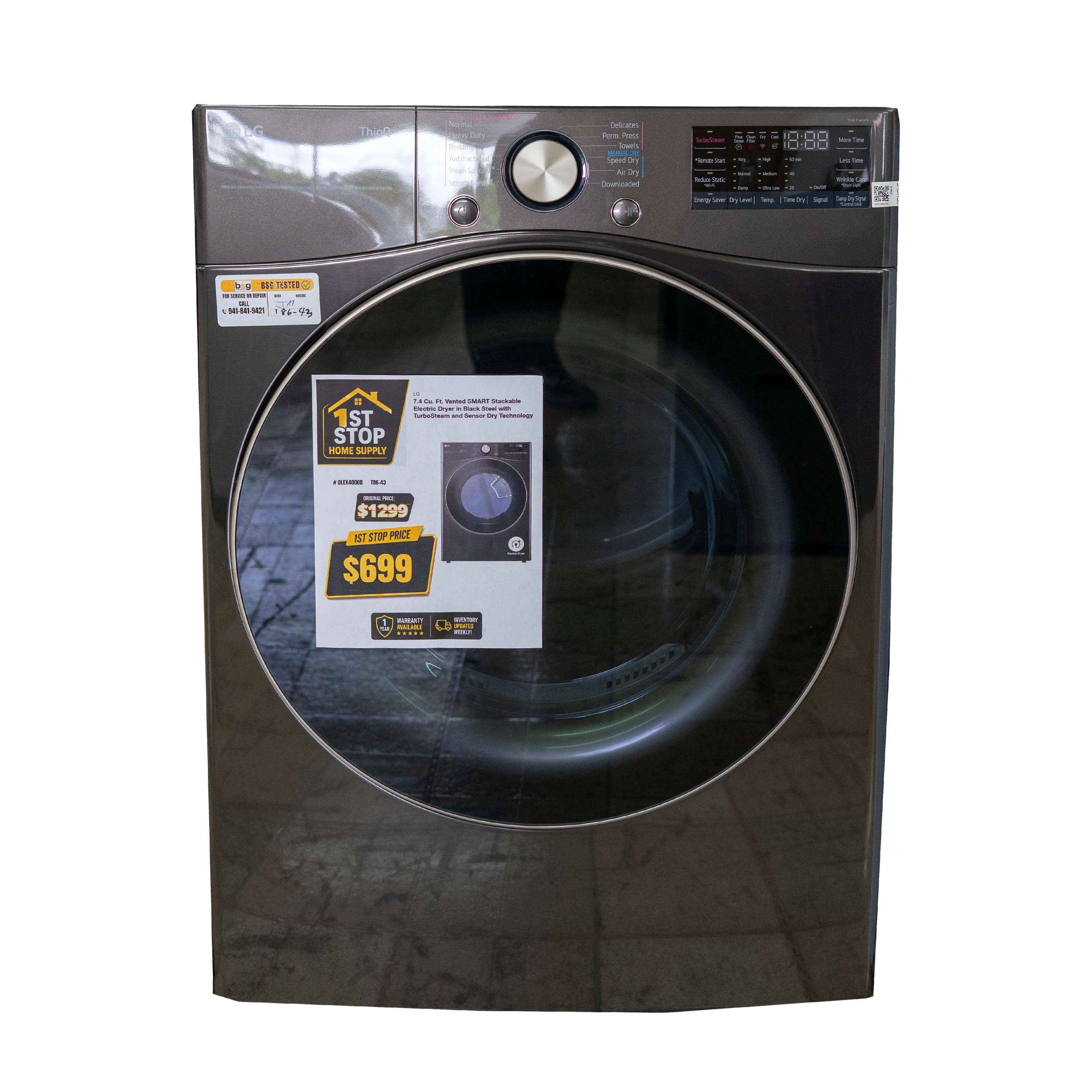 7.4 cu. ft. Ultra Large Capacity Smart Wi-Fi Enabled Front Load Electric Dryer with TurboSteam™ and Built-In Intelligence
