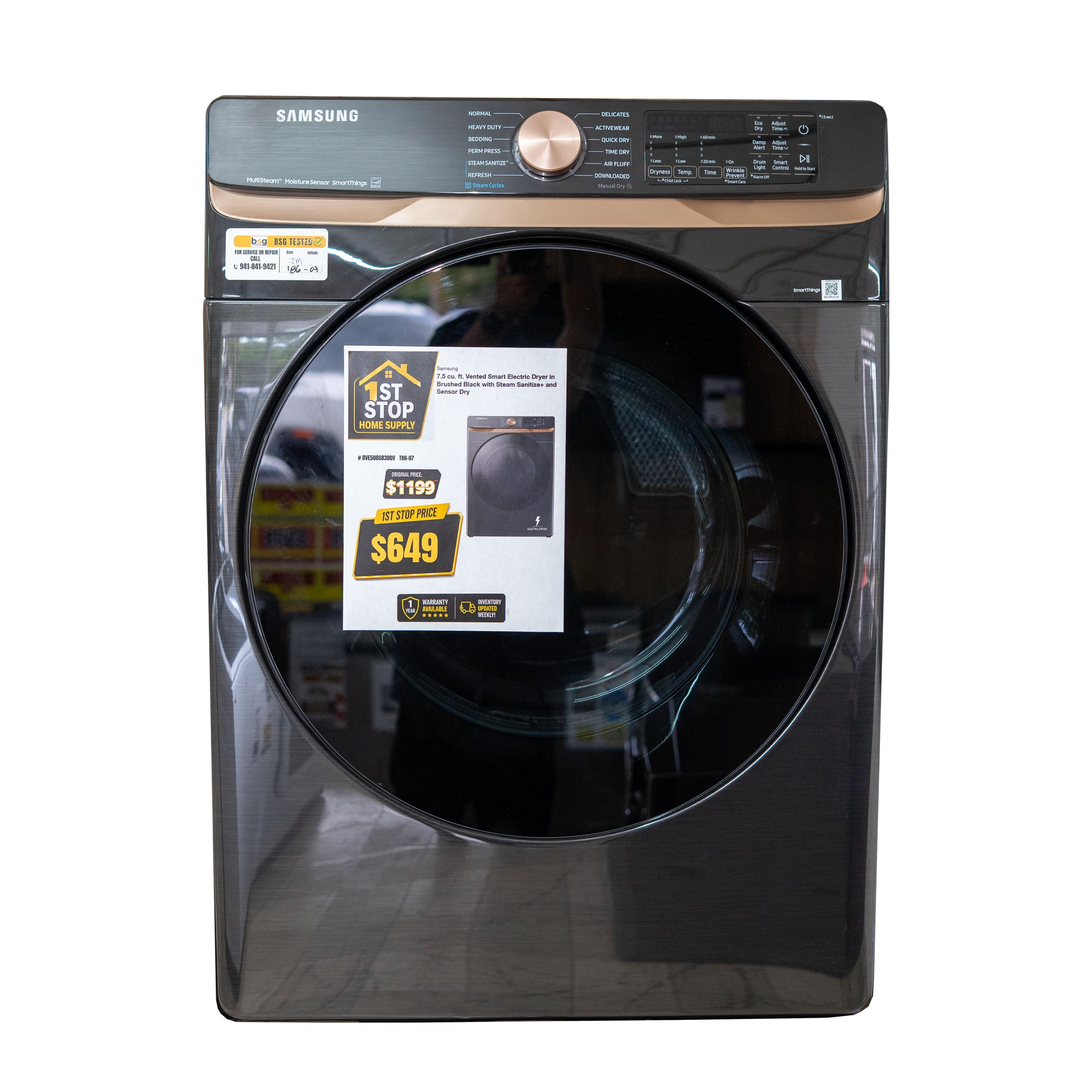 7.5 cu. ft. Smart Electric Dryer with Steam Sanitize+ and Sensor Dry in Brushed Black