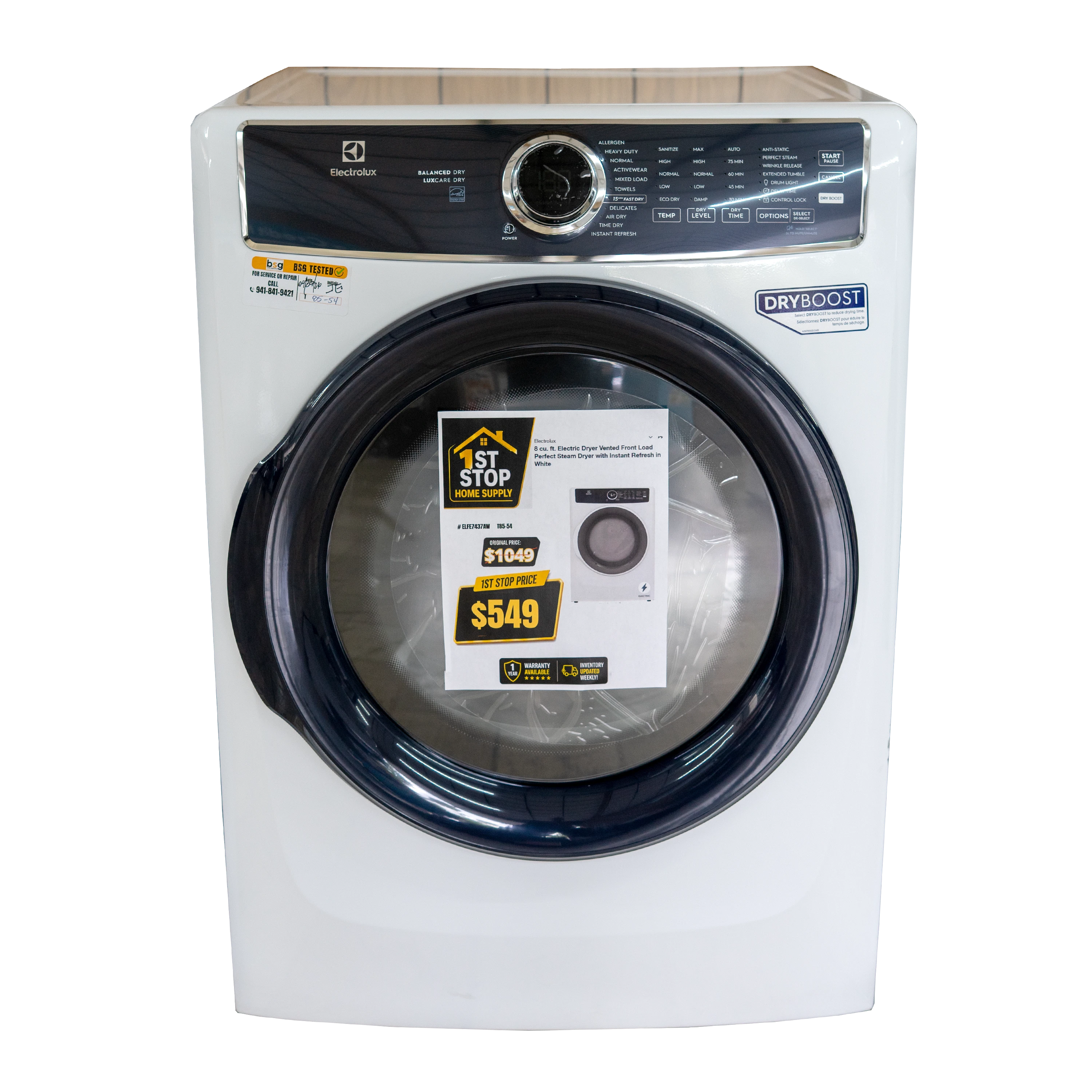 8 cu. ft. vented Front Load Stackable Electric Dryer in Titanium with LuxCare Dry and Perfect Steam