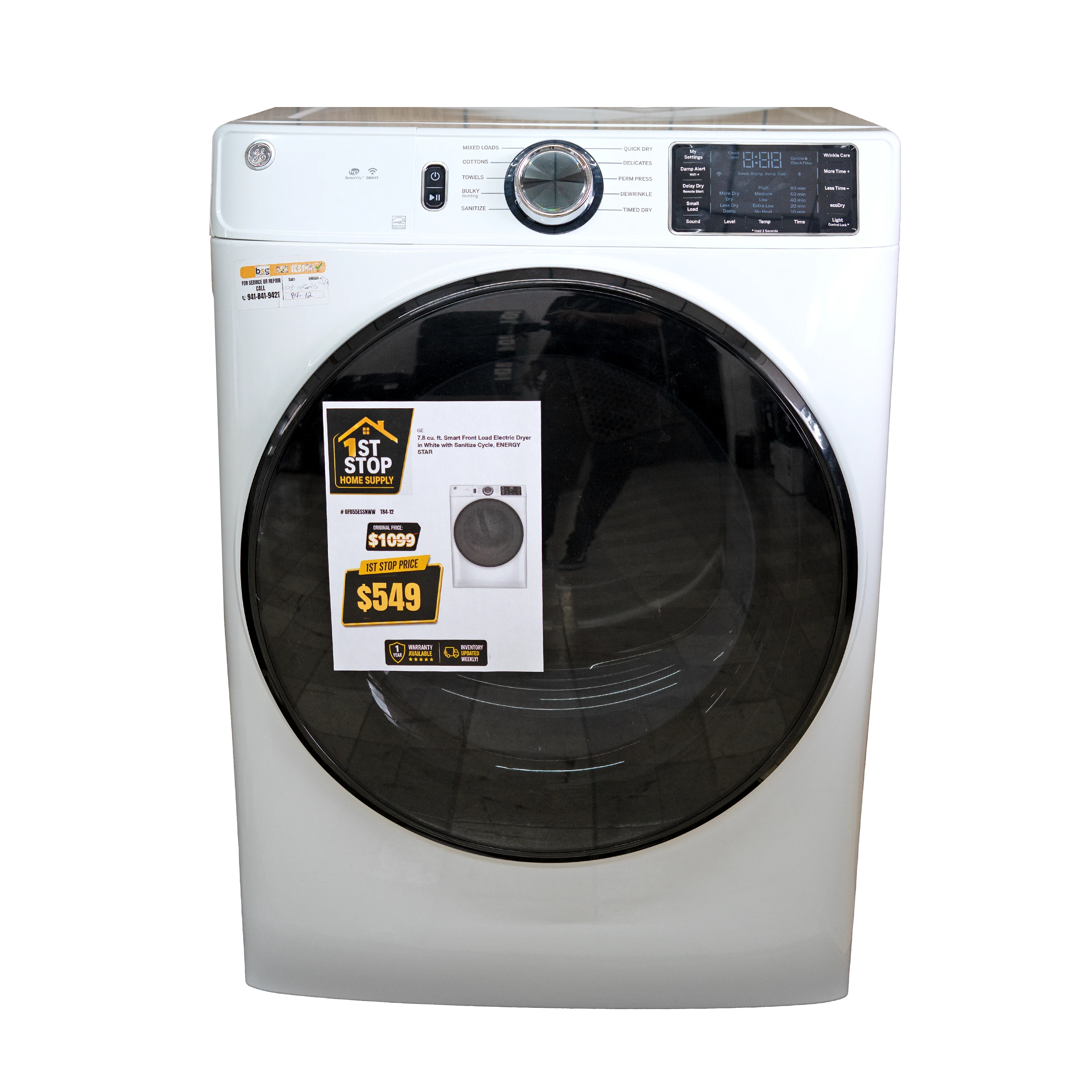 GE® ENERGY STAR® 7.8 cu. ft. Capacity Smart Front Load Electric Dryer with Sanitize Cycle