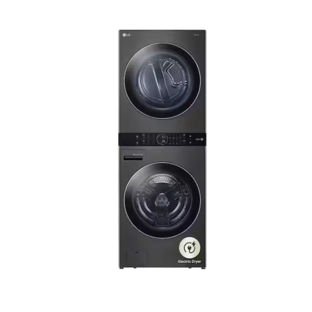 LG WashTower Stacked SMART Laundry Center 4.5 Cu.Ft. Front Load Washer & 7.4 Cu.Ft. Electric Dryer in Black Steel w/ Steam