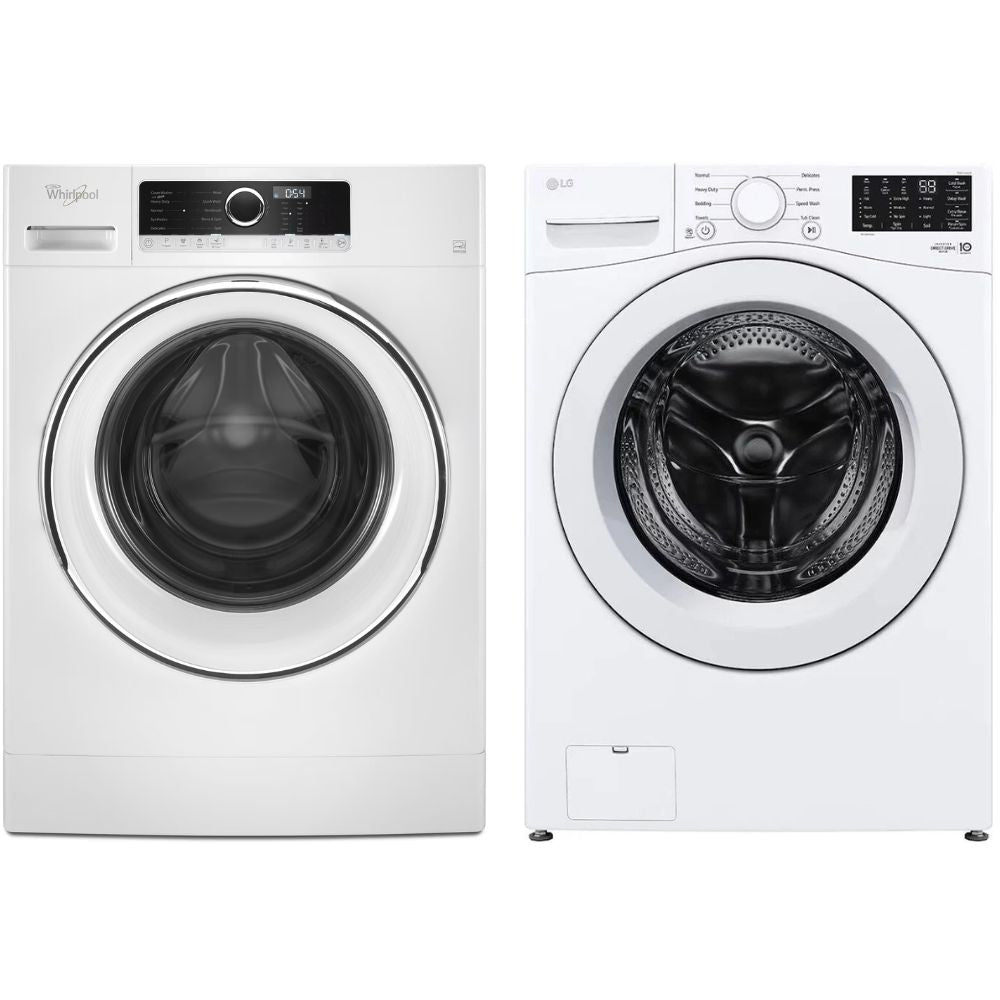 LG 24 in. W 2.4 Cu. Ft. Compact Stackable SMART Front Load Washer in White with Steam and AI Fabric Sensor / Smart Pairing and 4.3 cu small space ventless dryer