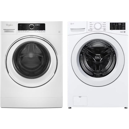LG 24 in. W 2.4 Cu. Ft. Compact Stackable SMART Front Load Washer in White with Steam and AI Fabric Sensor / Smart Pairing and 4.3 cu small space ventless dryer