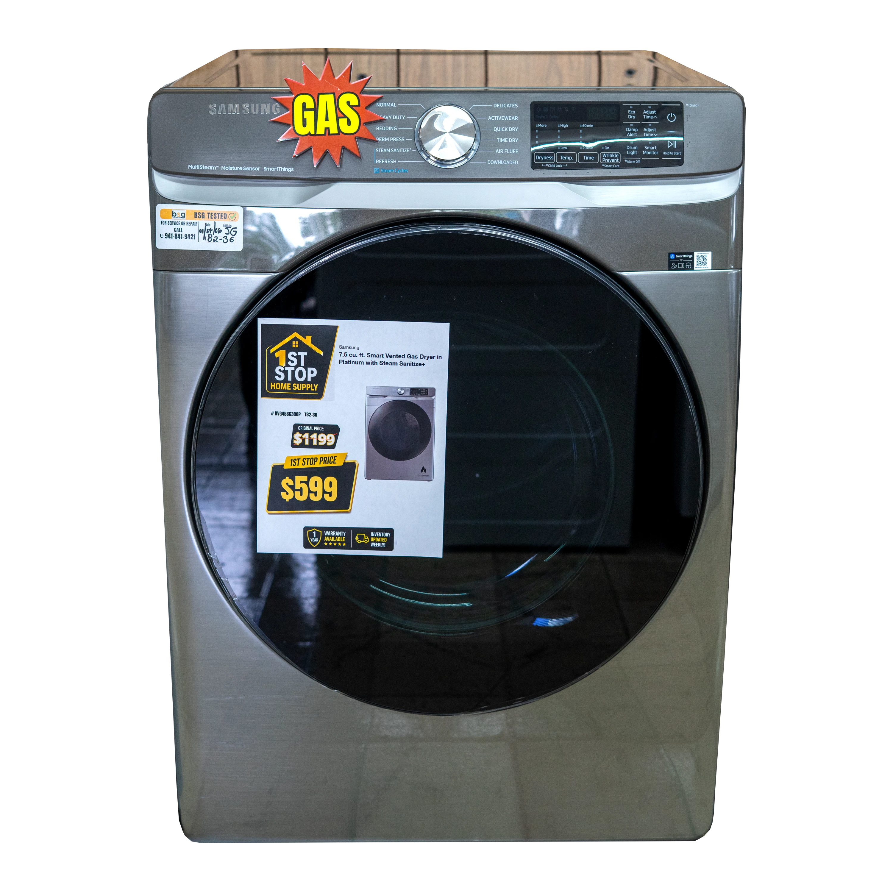 Samsung - 7.5 Cu. Ft. Stackable Smart Electric Dryer with Steam Sanitize+ - Platinum