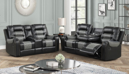 Ohio - Black & Gray Manual Reclining, Drop-Down Table, Storage Console, Wireless Charger, Power Source, USB Charger and Cup Holder
