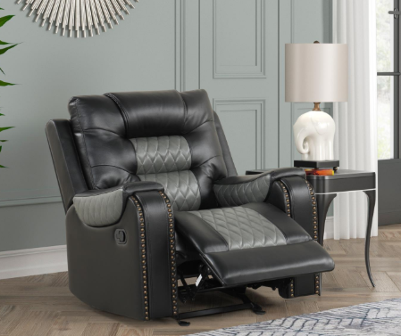 Ohio - Black & Gray Manual Reclining, Drop-Down Table, Storage Console, Wireless Charger, Power Source, USB Charger and Cup Holder