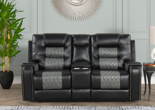 Ohio - Black & Gray Manual Reclining, Drop-Down Table, Storage Console, Wireless Charger, Power Source, USB Charger and Cup Holder