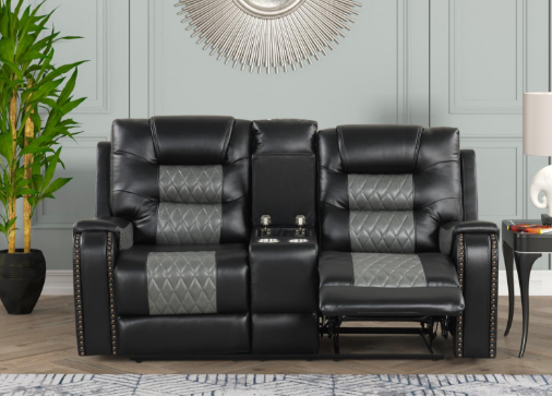 Ohio - Black & Gray Manual Reclining, Drop-Down Table, Storage Console, Wireless Charger, Power Source, USB Charger and Cup Holder