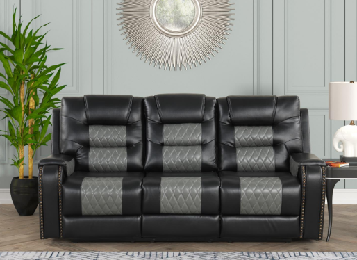 Ohio - Black & Gray Manual Reclining, Drop-Down Table, Storage Console, Wireless Charger, Power Source, USB Charger and Cup Holder
