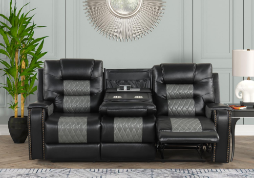 Ohio - Black & Gray Manual Reclining, Drop-Down Table, Storage Console, Wireless Charger, Power Source, USB Charger and Cup Holder