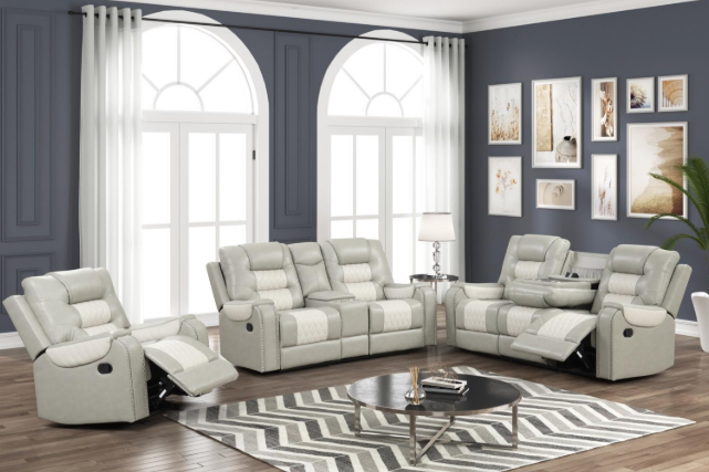 Ohio - Gray & Ice Manual Reclining, Drop-Down Table, Storage Console, Wireless Charger, Power Source, USB Charger and Cup Holder