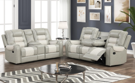 Ohio - Gray & Ice Manual Reclining, Drop-Down Table, Storage Console, Wireless Charger, Power Source, USB Charger and Cup Holder