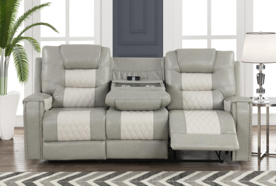 Ohio - Gray & Ice Manual Reclining, Drop-Down Table, Storage Console, Wireless Charger, Power Source, USB Charger and Cup Holder