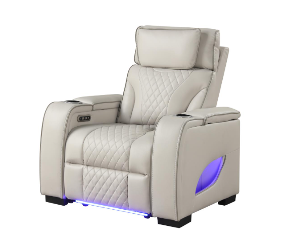 Rock Star - Gray Power Reclining with Power Headrest, Drop Down Table, Wireless Charger, Storage Console, Bluetooth Speaker, Subwoofer, Storage Armrest, LED Light, Cup Holder, USB Charger, Zero Gravity