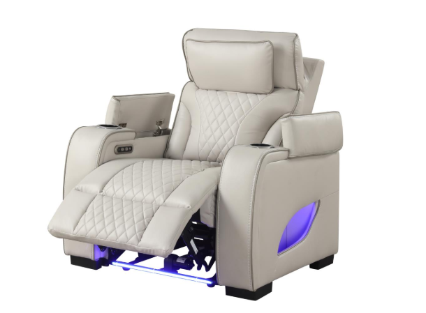 Rock Star - Gray Power Reclining with Power Headrest, Drop Down Table, Wireless Charger, Storage Console, Bluetooth Speaker, Subwoofer, Storage Armrest, LED Light, Cup Holder, USB Charger, Zero Gravity
