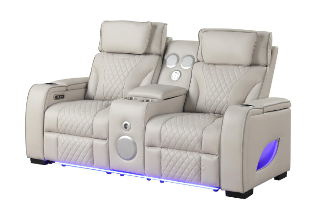 Rock Star - Gray Power Reclining with Power Headrest, Drop Down Table, Wireless Charger, Storage Console, Bluetooth Speaker, Subwoofer, Storage Armrest, LED Light, Cup Holder, USB Charger, Zero Gravity