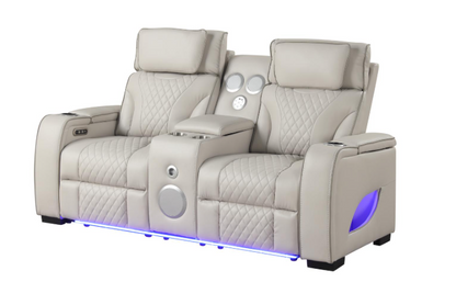 Rock Star - Gray Power Reclining with Power Headrest, Drop Down Table, Wireless Charger, Storage Console, Bluetooth Speaker, Subwoofer, Storage Armrest, LED Light, Cup Holder, USB Charger, Zero Gravity