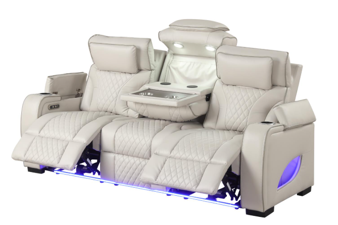 Rock Star - Gray Power Reclining with Power Headrest, Drop Down Table, Wireless Charger, Storage Console, Bluetooth Speaker, Subwoofer, Storage Armrest, LED Light, Cup Holder, USB Charger, Zero Gravity