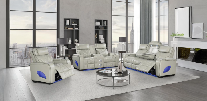 All Star - Gray Power Recliner Loveseat, Sofa , Recliner with Power Headrest, Bluetooth Speaker, Console, Storage Armrest, Cup Holder, Tube LED, USB-Type C, Zero Gravity