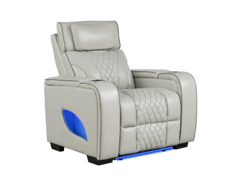 All Star - Gray Power Recliner Loveseat, Sofa , Recliner with Power Headrest, Bluetooth Speaker, Console, Storage Armrest, Cup Holder, Tube LED, USB-Type C, Zero Gravity