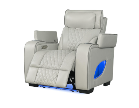 All Star - Gray Power Recliner Loveseat, Sofa , Recliner with Power Headrest, Bluetooth Speaker, Console, Storage Armrest, Cup Holder, Tube LED, USB-Type C, Zero Gravity