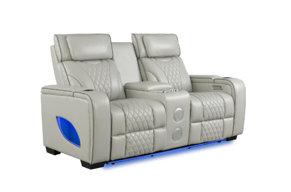 All Star - Gray Power Recliner Loveseat, Sofa , Recliner with Power Headrest, Bluetooth Speaker, Console, Storage Armrest, Cup Holder, Tube LED, USB-Type C, Zero Gravity