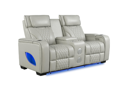 All Star - Gray Power Recliner Loveseat, Sofa , Recliner with Power Headrest, Bluetooth Speaker, Console, Storage Armrest, Cup Holder, Tube LED, USB-Type C, Zero Gravity
