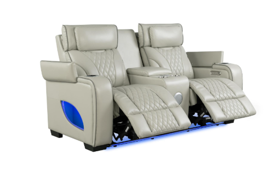 All Star - Gray Power Recliner Loveseat, Sofa , Recliner with Power Headrest, Bluetooth Speaker, Console, Storage Armrest, Cup Holder, Tube LED, USB-Type C, Zero Gravity