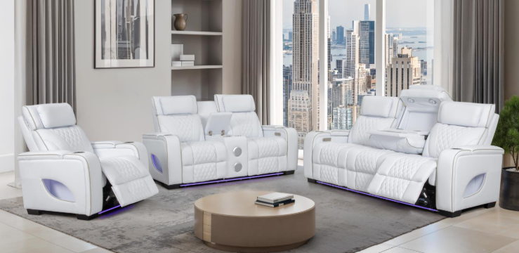 All Star - White Power Reclining, Power Headrest, Drop-Down Table, Wireless Charger, Console, Bluetooth Speaker, Tube LED, Cup Holder, Reading Light, USB - Type C Charger, Zero Gravity