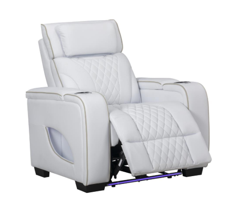 All Star - White Power Reclining, Power Headrest, Drop-Down Table, Wireless Charger, Console, Bluetooth Speaker, Tube LED, Cup Holder, Reading Light, USB - Type C Charger, Zero Gravity