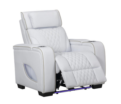 All Star - White Power Reclining, Power Headrest, Drop-Down Table, Wireless Charger, Console, Bluetooth Speaker, Tube LED, Cup Holder, Reading Light, USB - Type C Charger, Zero Gravity