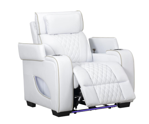 All Star - White Power Reclining, Power Headrest, Drop-Down Table, Wireless Charger, Console, Bluetooth Speaker, Tube LED, Cup Holder, Reading Light, USB - Type C Charger, Zero Gravity
