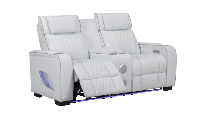 All Star - White Power Reclining, Power Headrest, Drop-Down Table, Wireless Charger, Console, Bluetooth Speaker, Tube LED, Cup Holder, Reading Light, USB - Type C Charger, Zero Gravity