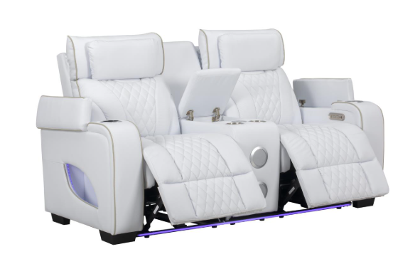 All Star - White Power Reclining, Power Headrest, Drop-Down Table, Wireless Charger, Console, Bluetooth Speaker, Tube LED, Cup Holder, Reading Light, USB - Type C Charger, Zero Gravity