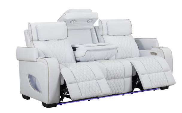 All Star - White Power Reclining, Power Headrest, Drop-Down Table, Wireless Charger, Console, Bluetooth Speaker, Tube LED, Cup Holder, Reading Light, USB - Type C Charger, Zero Gravity