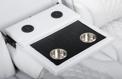 All Star - White Power Reclining, Power Headrest, Drop-Down Table, Wireless Charger, Console, Bluetooth Speaker, Tube LED, Cup Holder, Reading Light, USB - Type C Charger, Zero Gravity