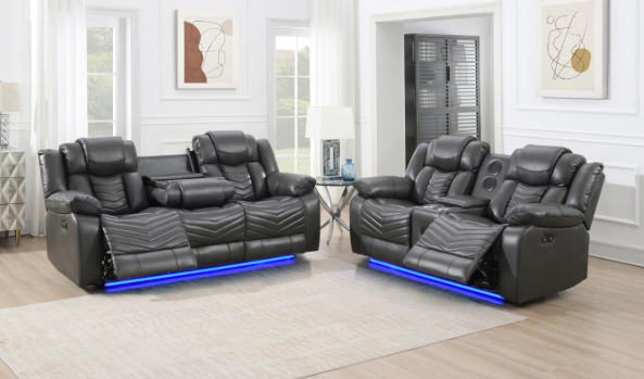 Cassio - Gray Color, Power Reclining, Drop-Down Table, Console, Bluetooth Speaker, Cup Holder, Built-in LED Light, USB Charger