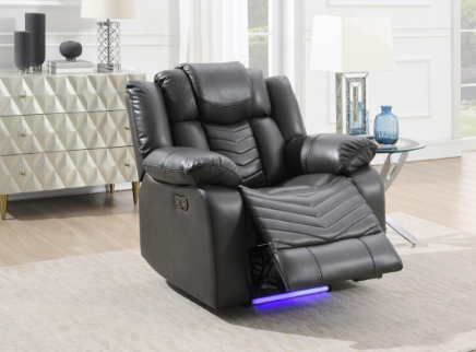 Cassio - Gray Color, Power Reclining, Drop-Down Table, Console, Bluetooth Speaker, Cup Holder, Built-in LED Light, USB Charger