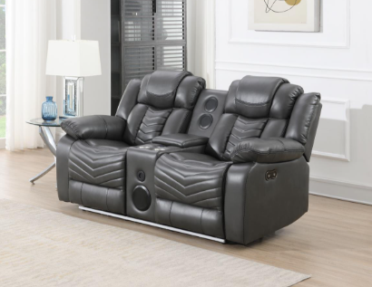 Cassio - Gray Color, Power Reclining, Drop-Down Table, Console, Bluetooth Speaker, Cup Holder, Built-in LED Light, USB Charger