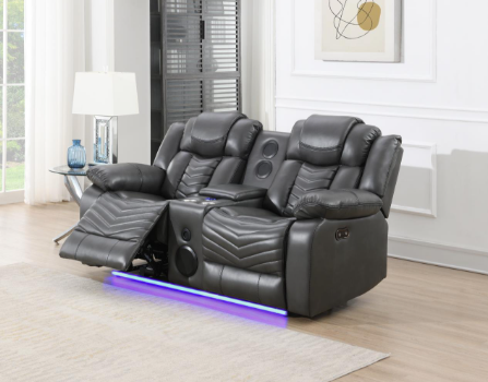 Cassio - Gray Color, Power Reclining, Drop-Down Table, Console, Bluetooth Speaker, Cup Holder, Built-in LED Light, USB Charger