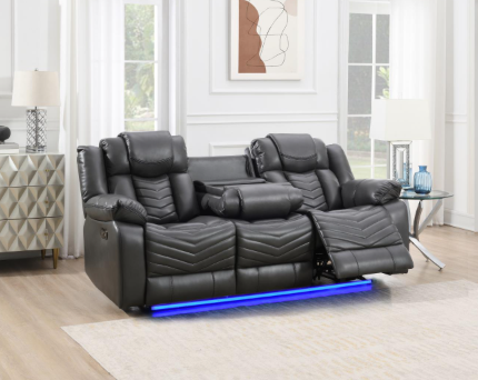 Cassio - Gray Color, Power Reclining, Drop-Down Table, Console, Bluetooth Speaker, Cup Holder, Built-in LED Light, USB Charger