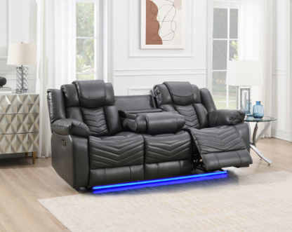 Cassio - Gray Color, Power Reclining, Drop-Down Table, Console, Bluetooth Speaker, Cup Holder, Built-in LED Light, USB Charger