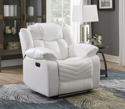 Cassio - White Color, Power Reclining, Drop-Down Table, Console, Bluetooth Speaker, Cup Holder, Built-in LED Light, USB Charger