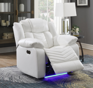 Cassio - White Color, Power Reclining, Drop-Down Table, Console, Bluetooth Speaker, Cup Holder, Built-in LED Light, USB Charger