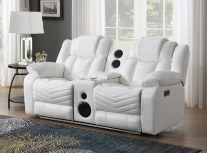 Cassio - White Color, Power Reclining, Drop-Down Table, Console, Bluetooth Speaker, Cup Holder, Built-in LED Light, USB Charger
