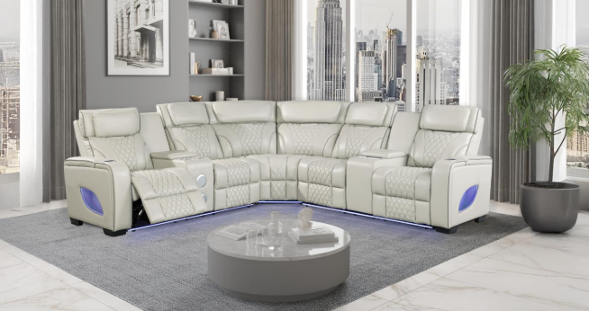 All Star - 3 PC Gray Power Sectional with Power Headrest, Console, Bluetooth Speaker, Wireless Charger, LED Light, Cup Holder, USB - Type C Charger, Zero Gravity