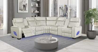 All Star - 3 PC Gray Power Sectional with Power Headrest, Console, Bluetooth Speaker, Wireless Charger, LED Light, Cup Holder, USB - Type C Charger, Zero Gravity